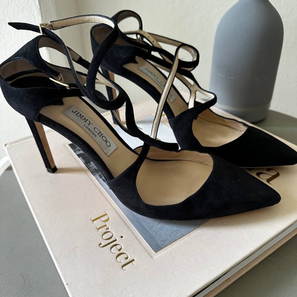Jimmy Choo Lancer 85 Black Suede EU 40 US 9-9.5 Pump Heels - Picture 9 of 9